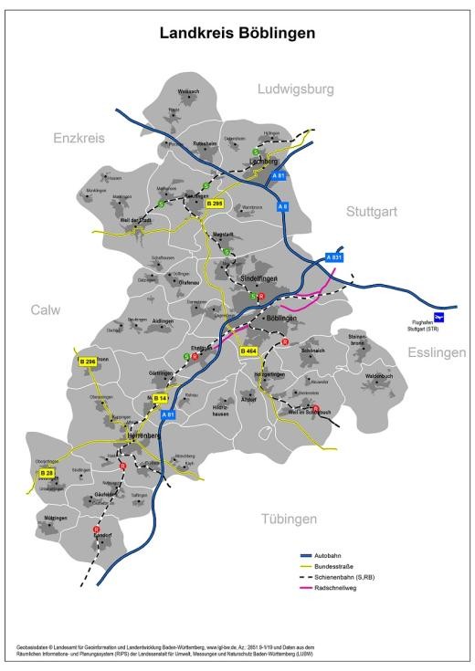 Kreiskarte mit Autobahnen Kreiskarte mit Autobahnen