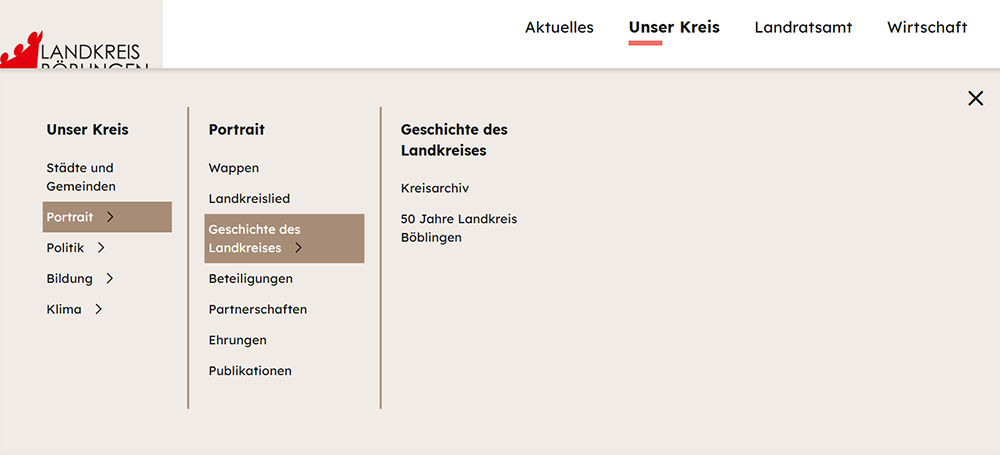 Screenshot der geöffneten Navigation